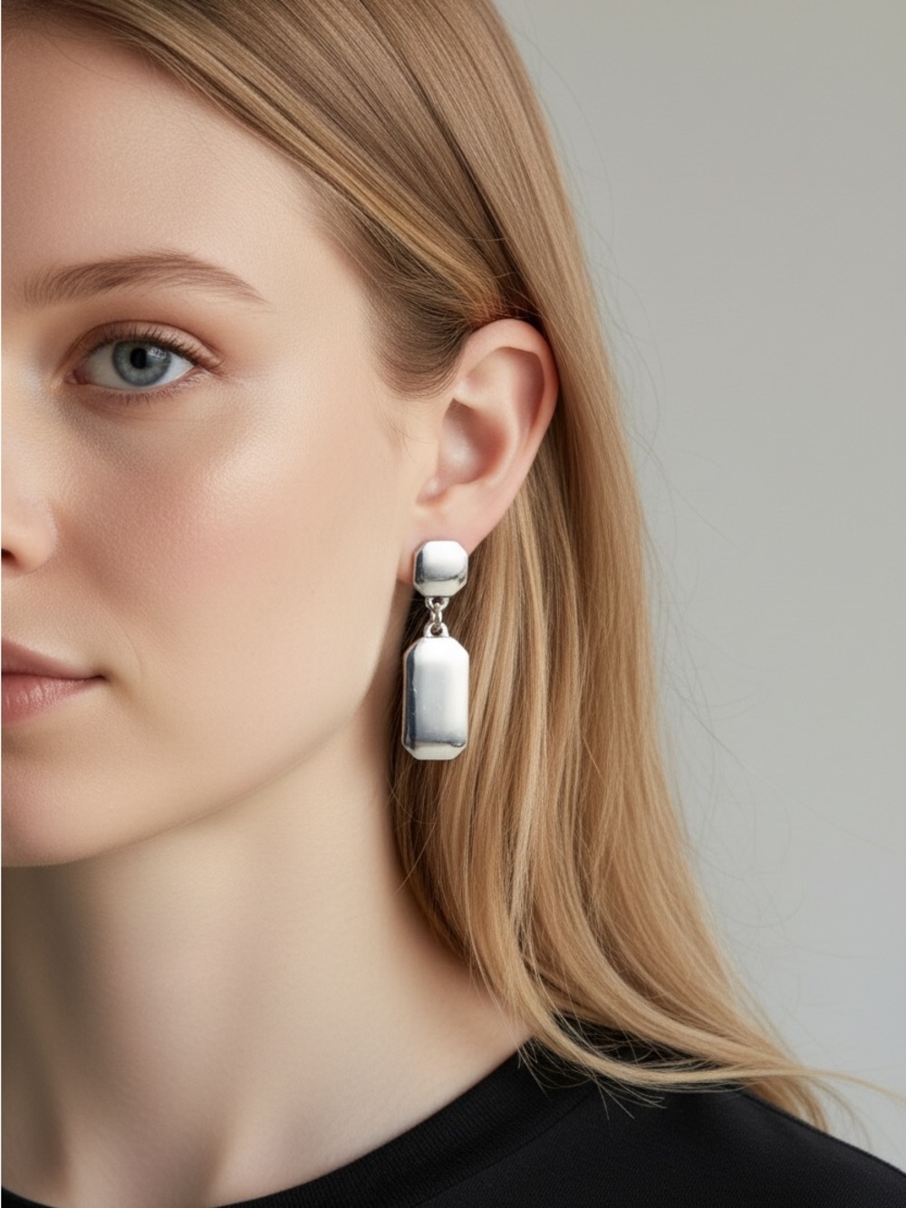 9/13 Chaps Silver Rectangular Drop Earrings